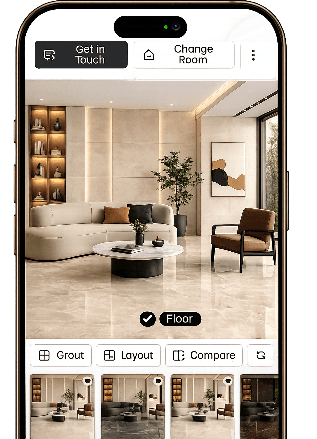 Tiles previewed in a real room using the visualizer